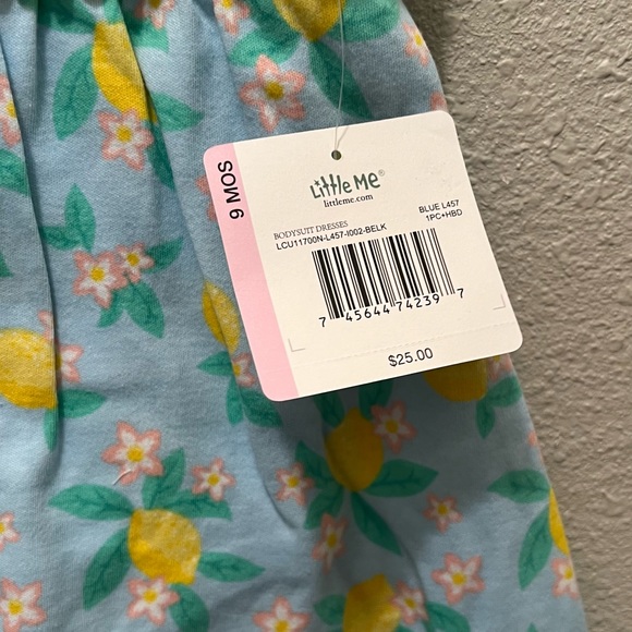 Baby Girl’s 9M Little Me Blue Lemon Floral Dress w/ matching bow NWT - Picture 3 of 3